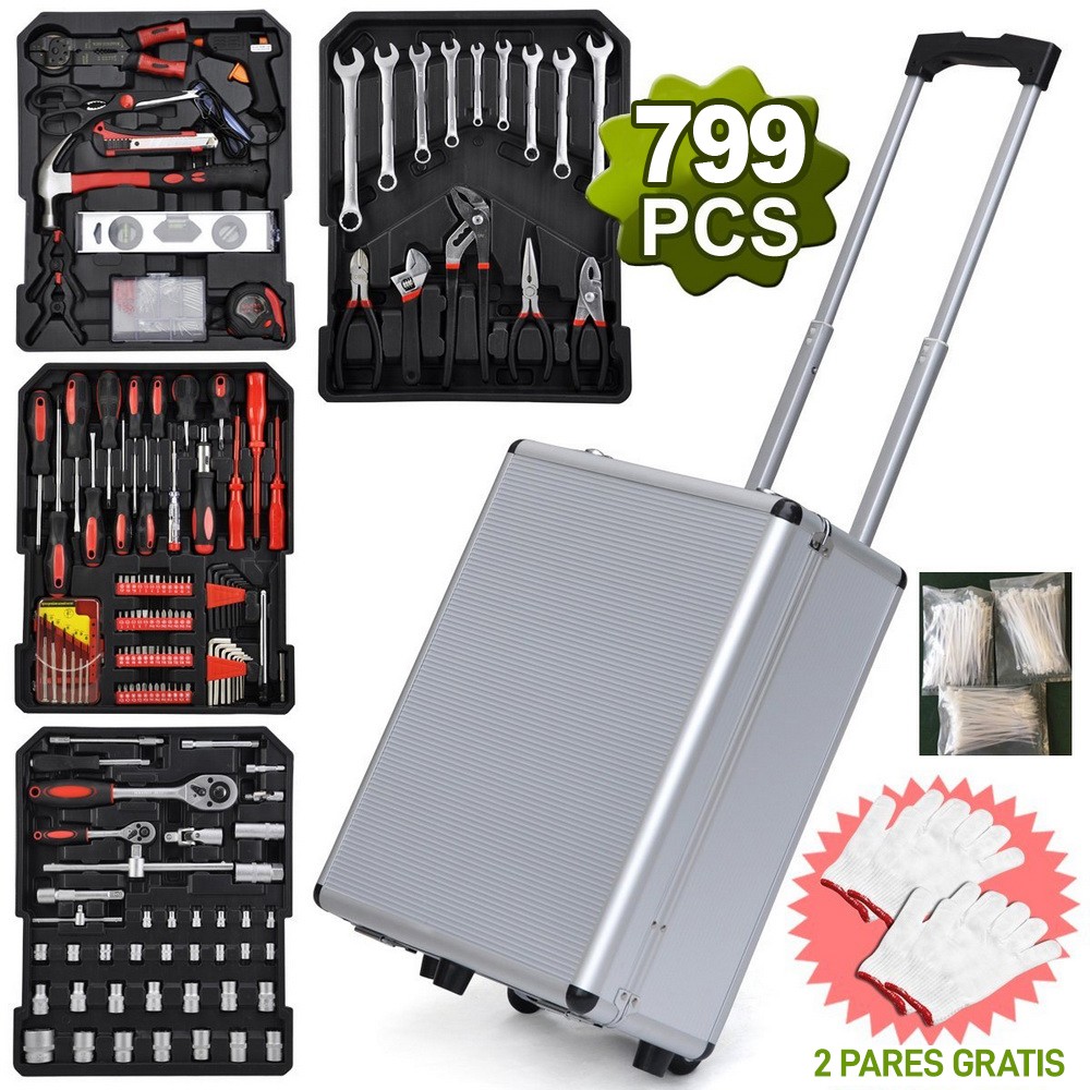 799Pcs Tool Set Silver Aluminum Trolley Storage Case