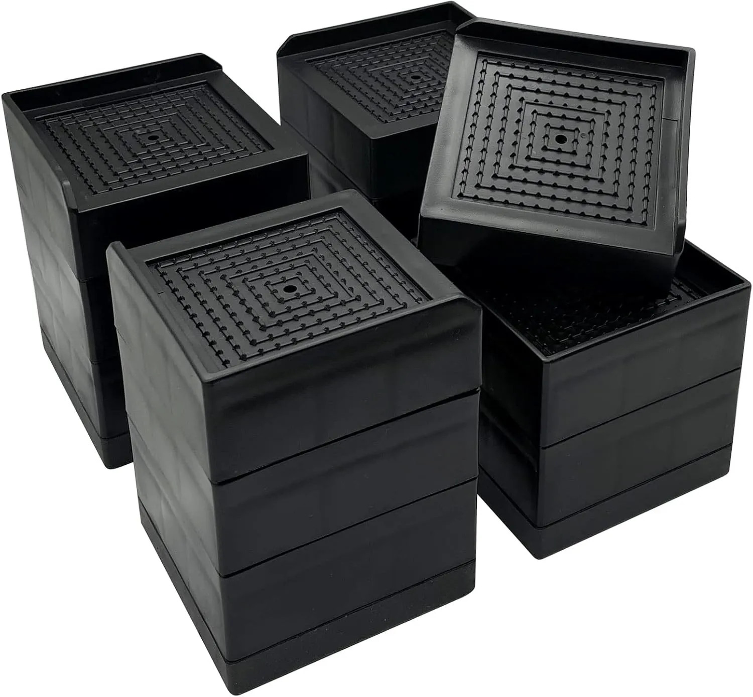Adjustable Bed Risers 4 Inch Heavy Duty Furniture Lift Blocks Black 4 Pack Set