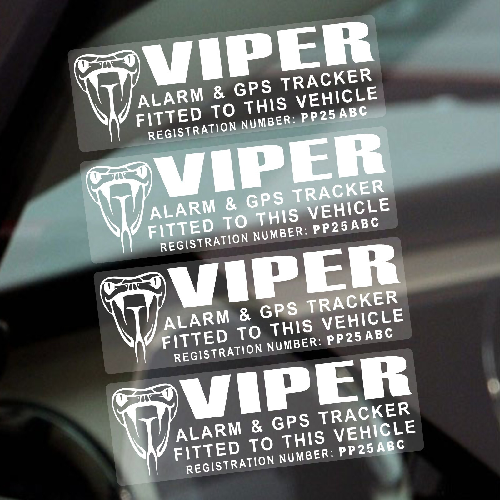 4 x Stickers VIPER PERSONALISED GPS Tracking Signs Device Security Alarm Tracker