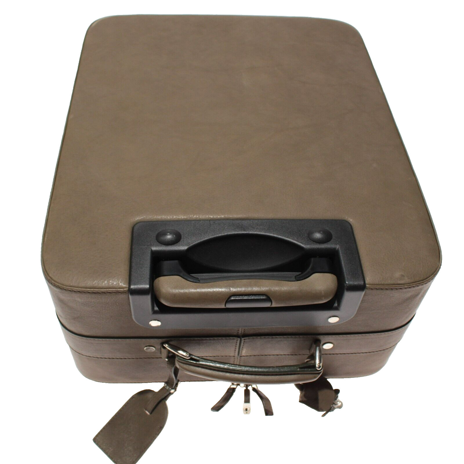 Luciano Barbera NWOT Leather Roller Suitcase in Solid Olive Green
