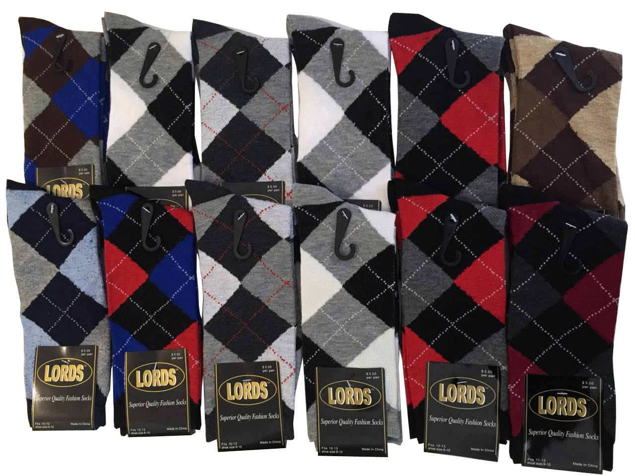 12 Pairs New Cotton Men's Lords Argyle Style Dress Socks Size 10-13 Multi-color