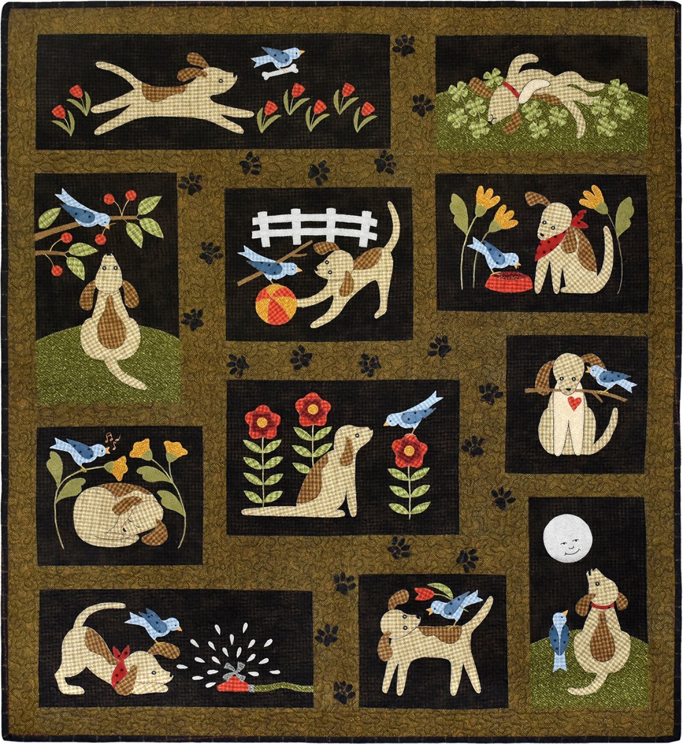 You Lucky Dog! Woolies Applique COMPLETE Quilt Pattern Set of 11 (NOT KIT)