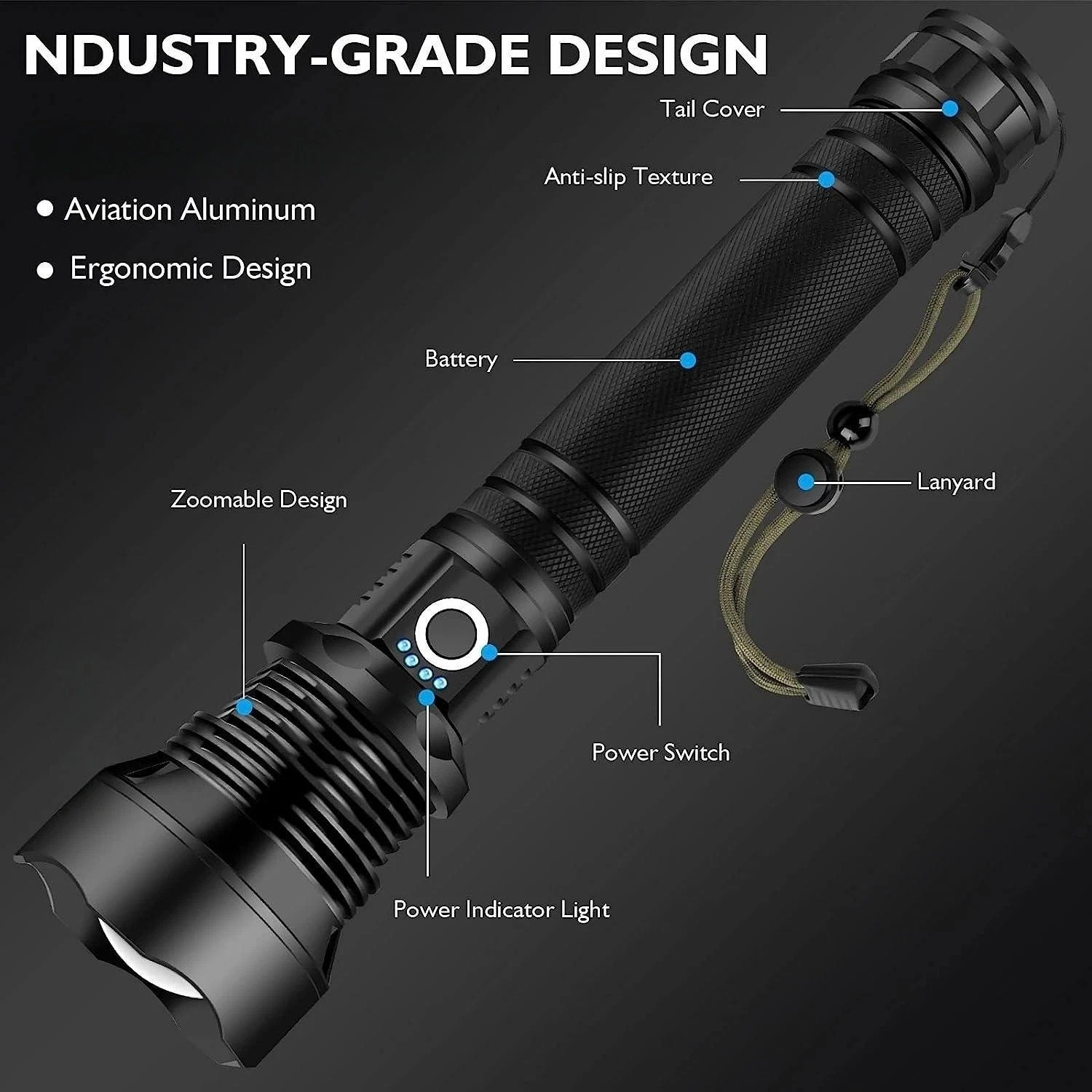 Super Bright LED Tactical P90 Flashlight Torch Rechargeable Battery Work Light