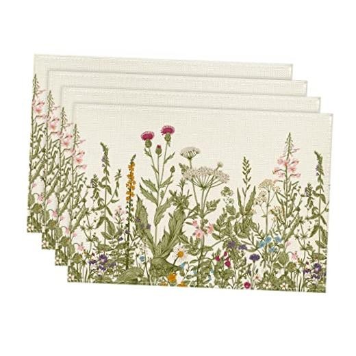 Antique Herbs and Wild Flowers Summer 12" x 18", Rectangle 4 Pcs Off White
