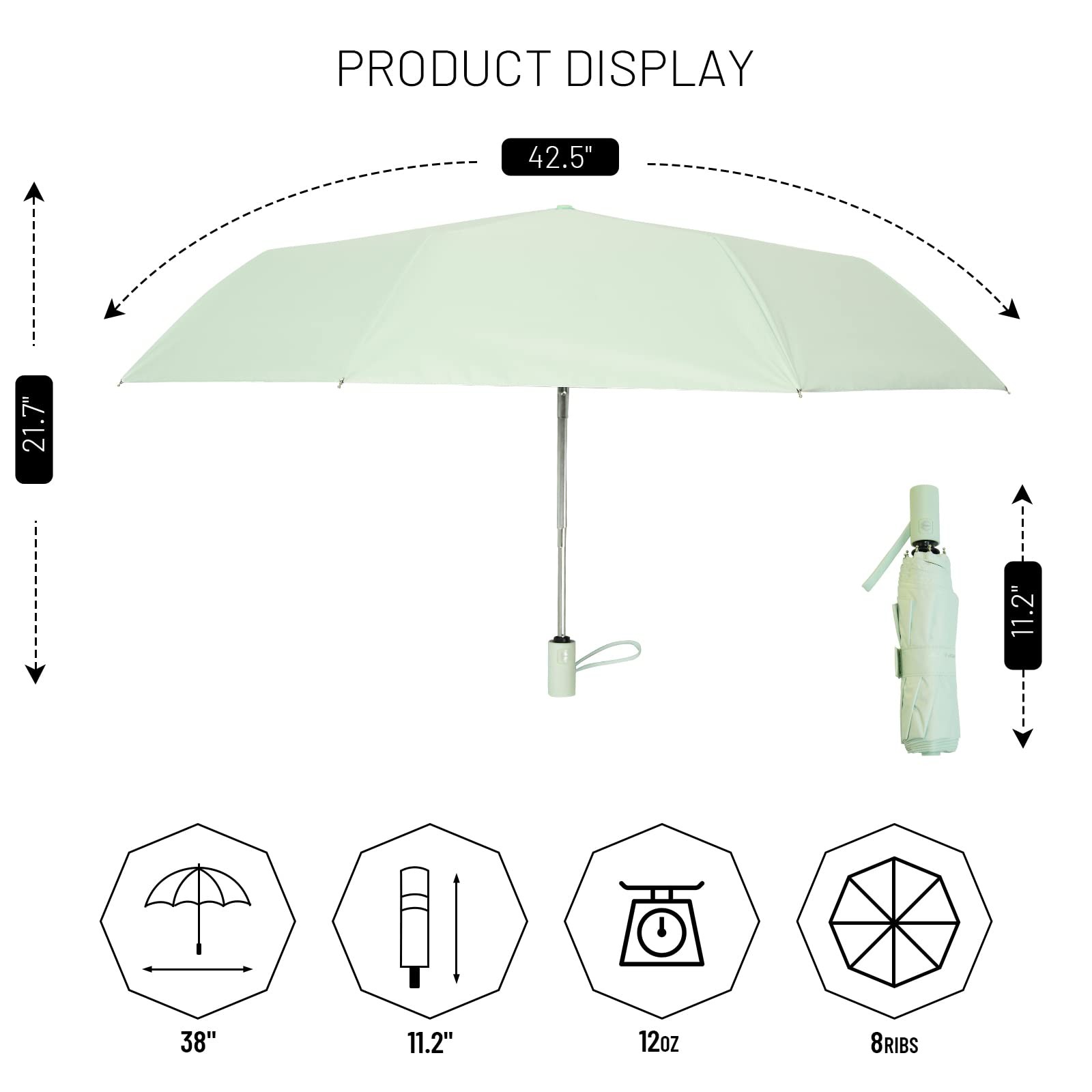 SY COMPACT Travel Umbrella Windproof Automatic 38 inch, Mint Green