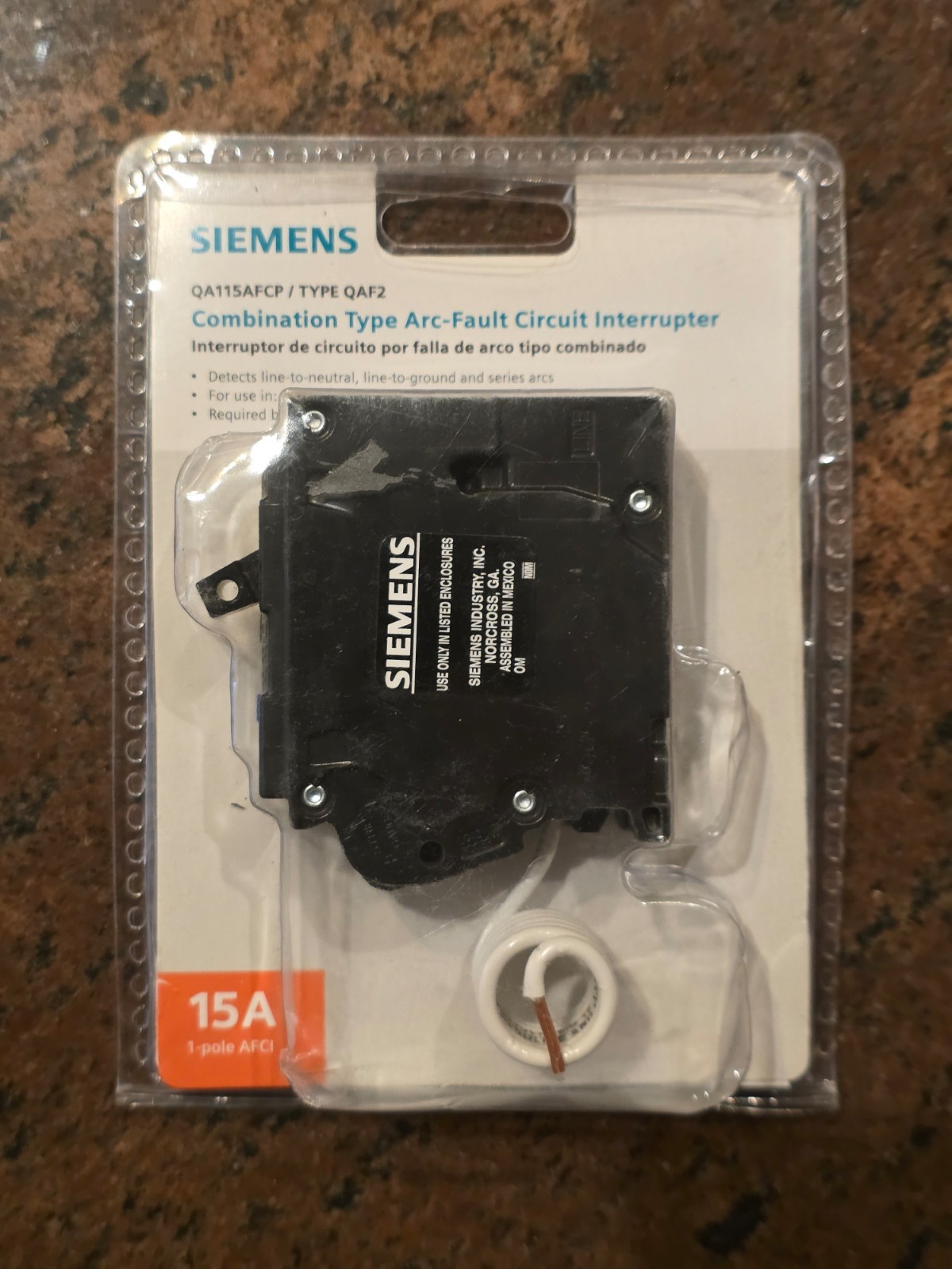 Siemens QA115AFCP Type QAF2 15 Amp Combination AFCI Circuit Breaker Interrupter