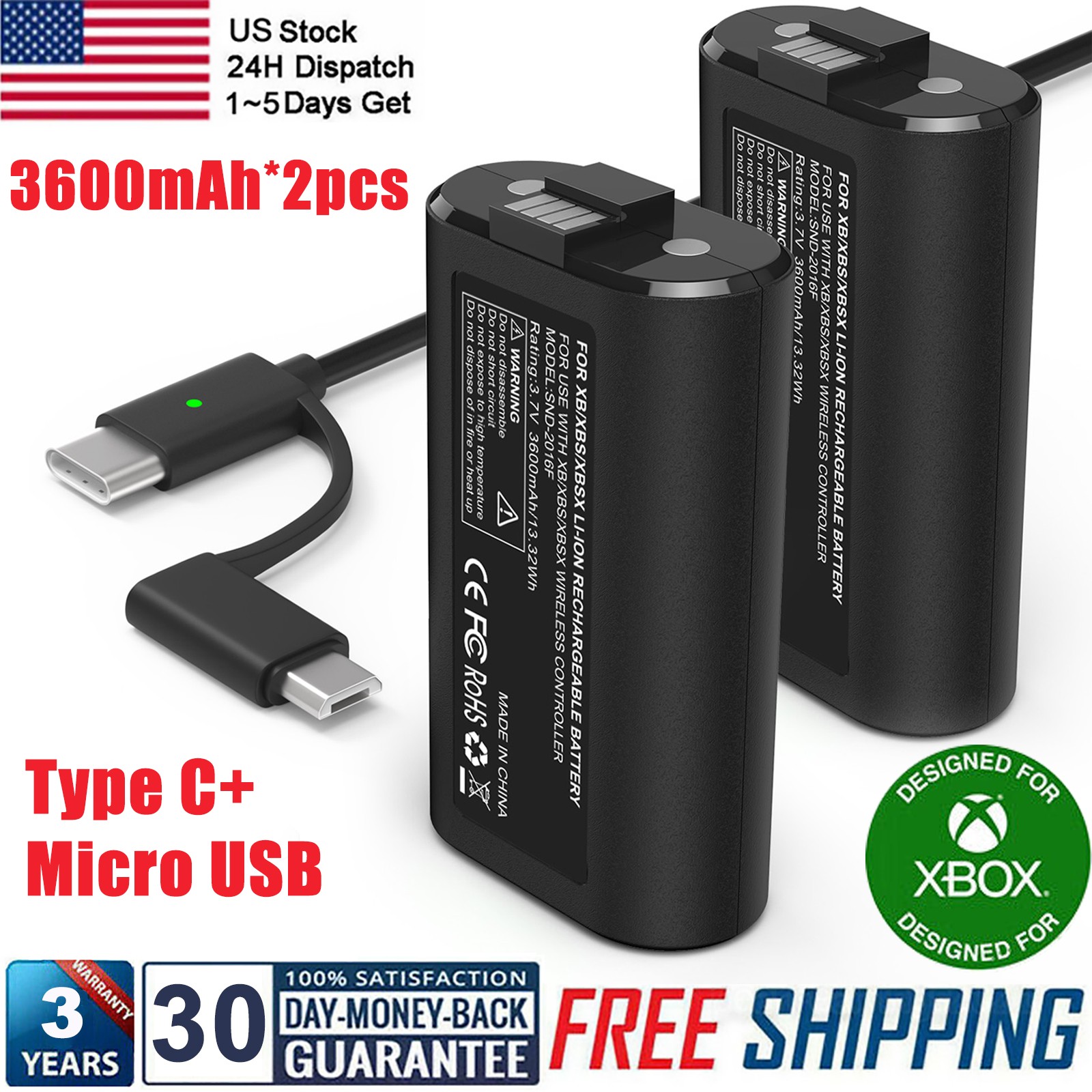 Rechargeable Battery + USB-C Cable For XBOX One Wireless Controller X S Series