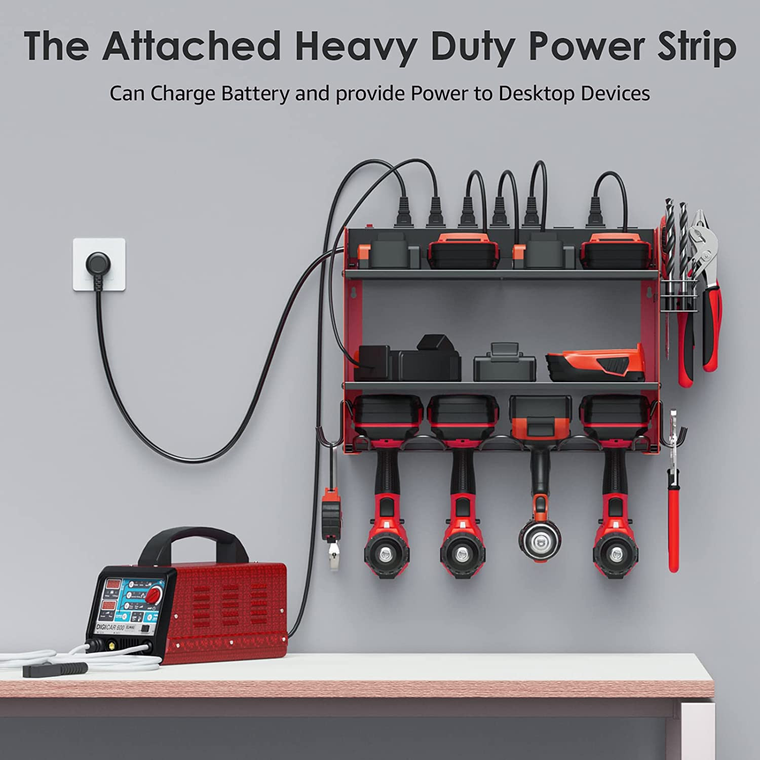 CCCEI Wall Mount Modular Tool Charging Organizer, Red, 1 Pack, 3 Tier. | Drill B