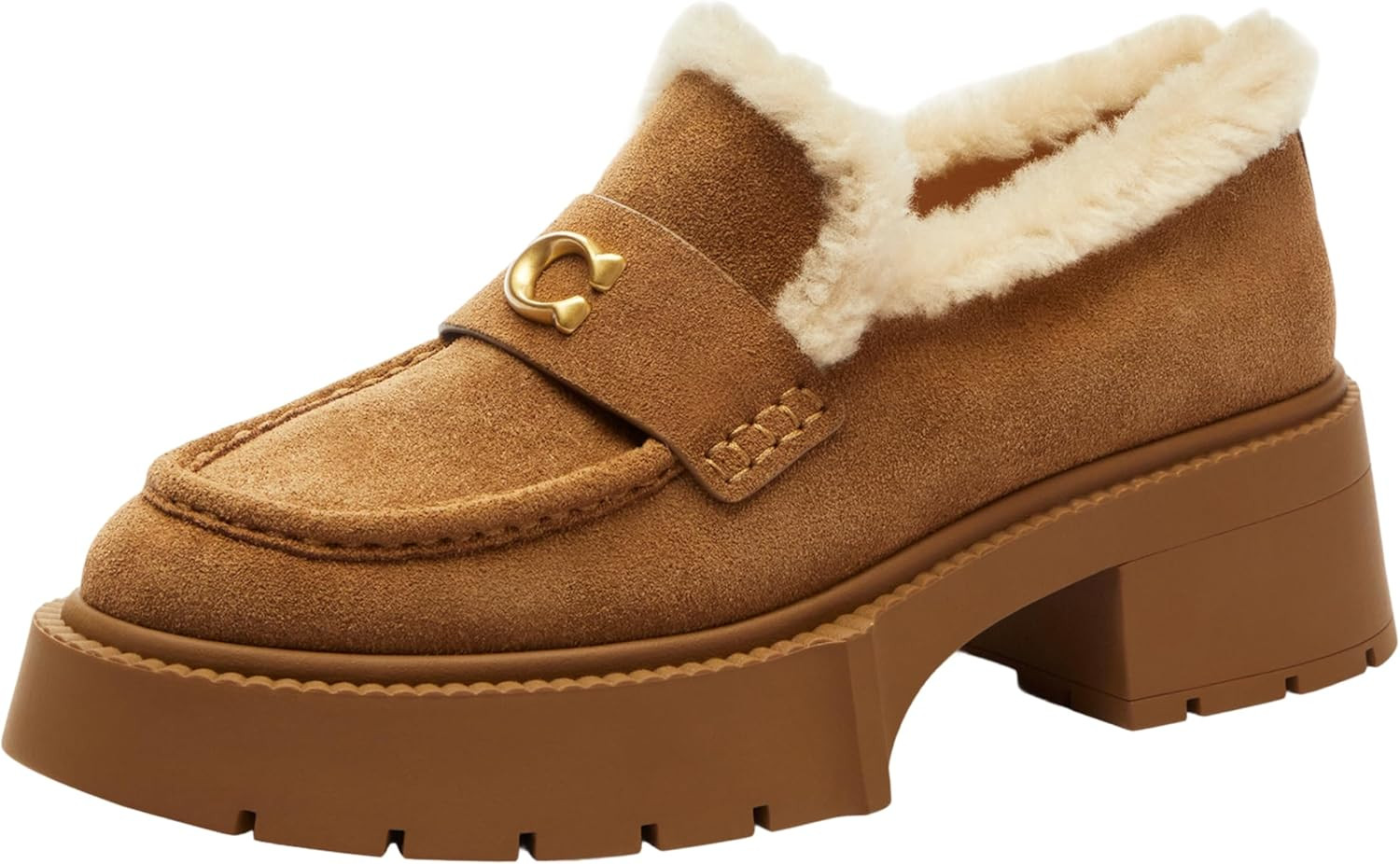 COACH Women's Leah Platform Suede Shearling Loafer
