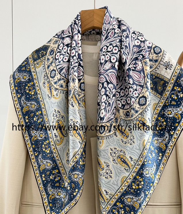 Pure 14 Momme Twill Silk Wrap Scarf Bandanna cashew Square Shawl 35’’new