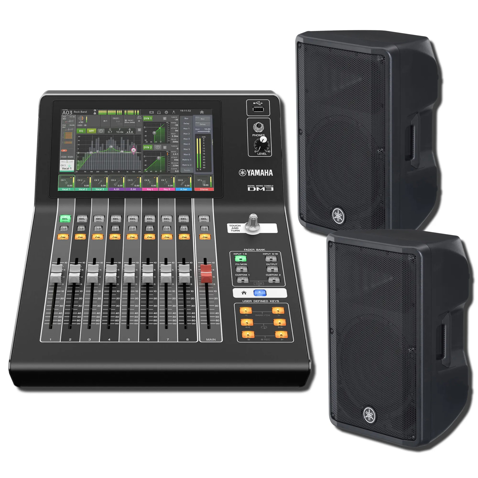 Yamaha DM3S 22-Ch Digital Mixer w/ 2x DBR12 1000W Powered Speakers Bundle