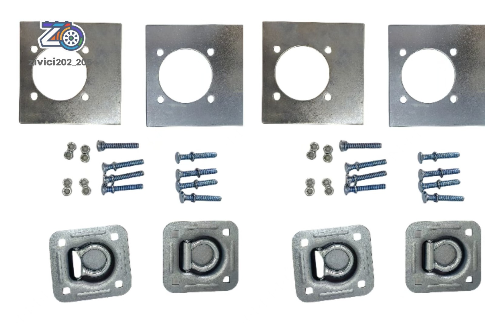 4 Pack Anchor Tie Down D-Ring Flush with Hardware For Cargo Trailer Silver
