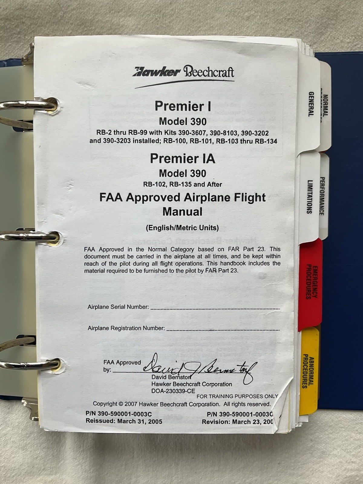 FlightSafety Beechcraft Premier 1/1A Model 390 Airplane Flight Manual