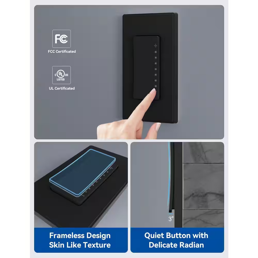 Smart Dimmer Light Switch Single Pole 2.4Ghz Wi-Fi Dimmer Switch Compatible W/Al
