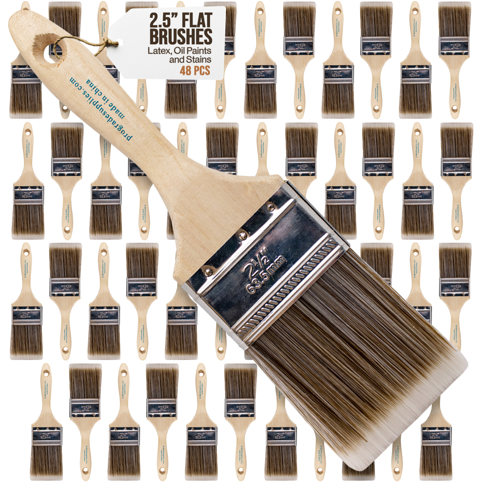 48PK 2.5" Flat House Wall,Trim Paint Brush Set Home Exterior or Interior Brushes