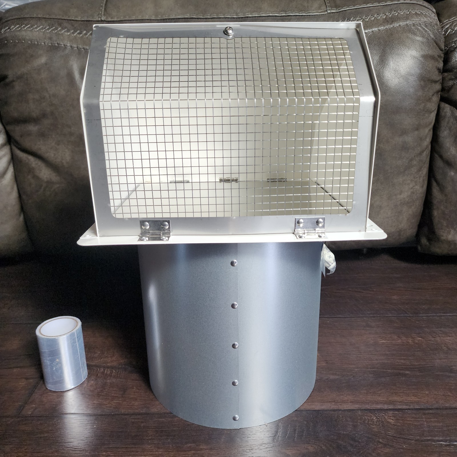 White 8 Inch Outdoor Hooded Wall Vent with Screen and Damper