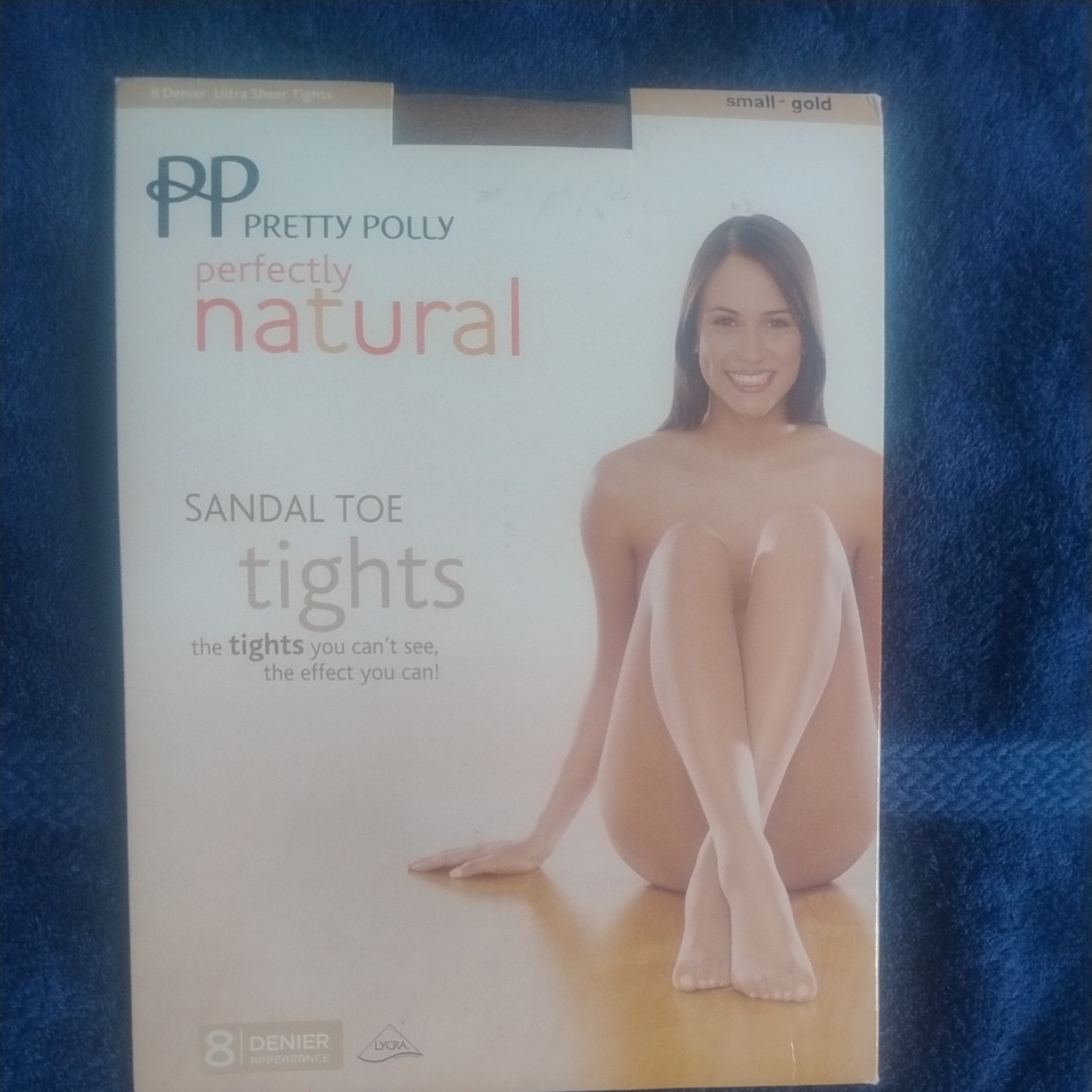 Vintage Pretty Polly Perfectly Natural 8 Den Sandal Toe Tights, Small in Gold