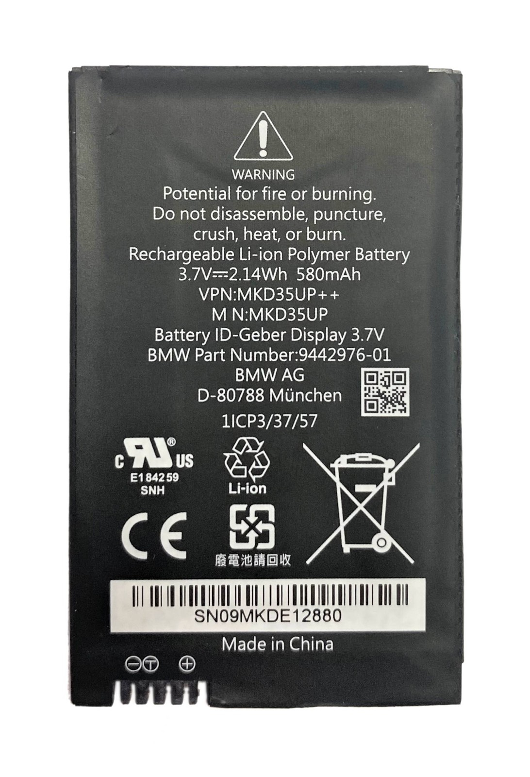 BMW IDG Display key battery 580mAh 9442976-01 MKD35UP Akku