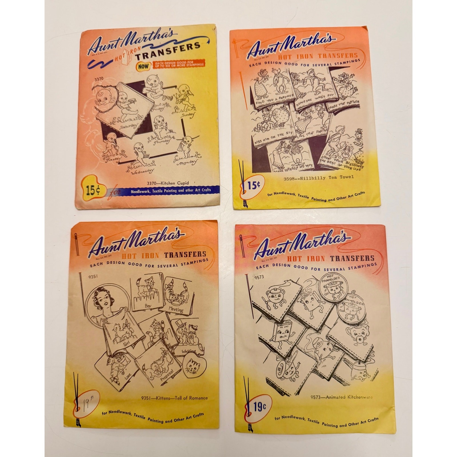 Vintage Aunt Martha's Hot Iron Transfers Lot - 4 Unopened Craft Patterns