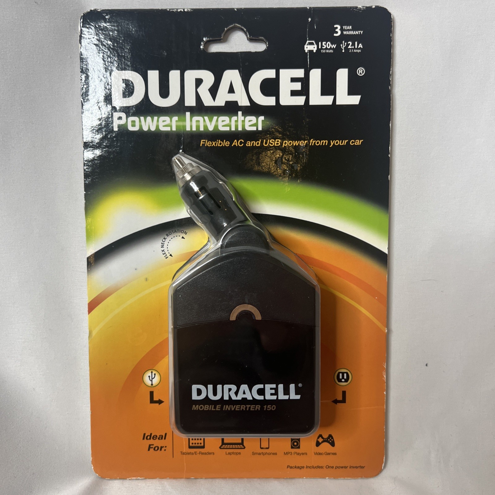 Duracell 150 Watt Power Inverter Car Cigarette Plug DRINVM150 NEW