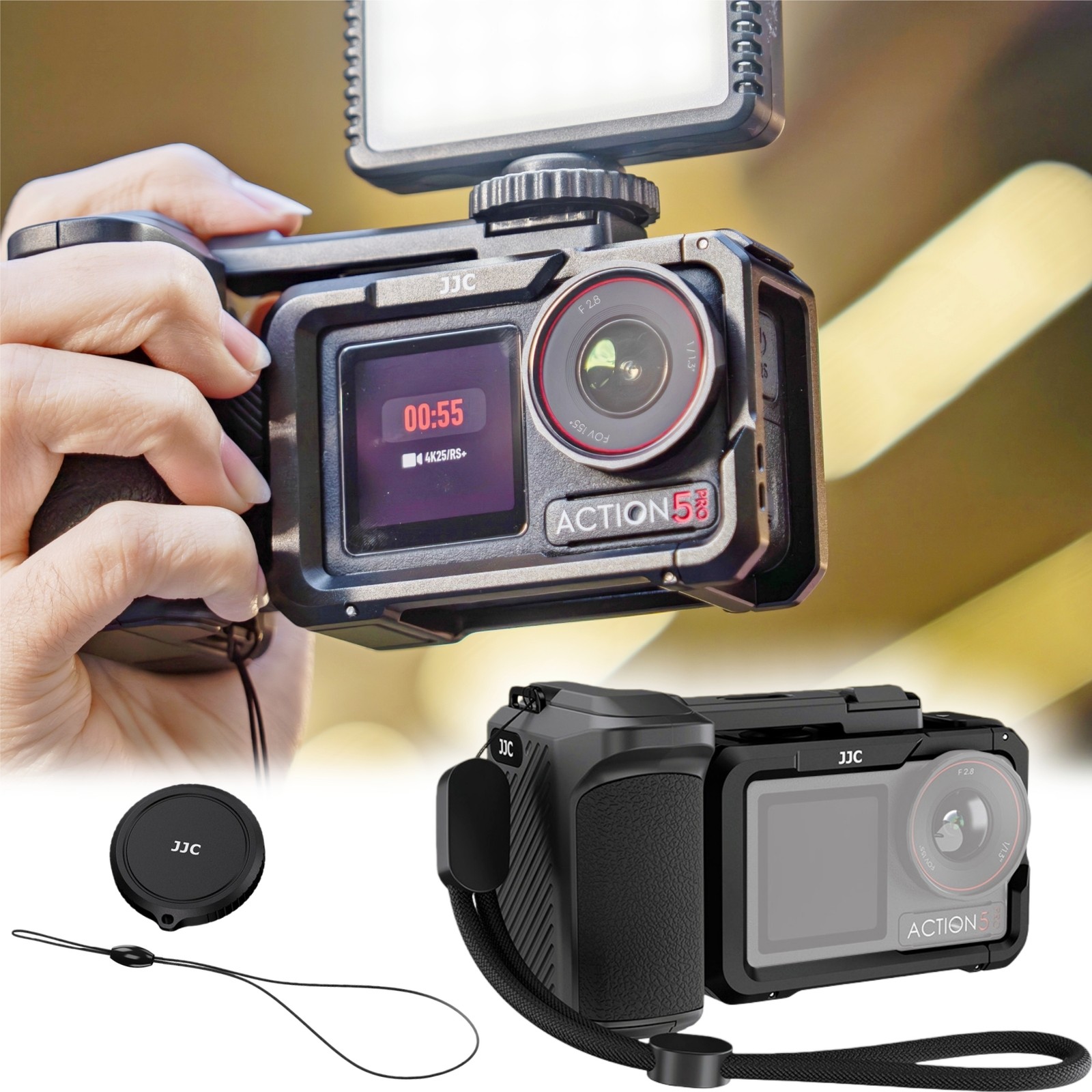 Camera Cage Handle Battery Storage Shutter Button for DJI Osmo Action 5 Pro 4 3