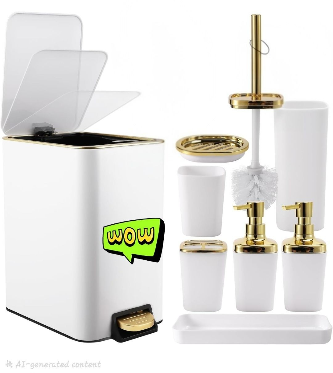White & Gold Bathroom Accessories Set 8-Piece