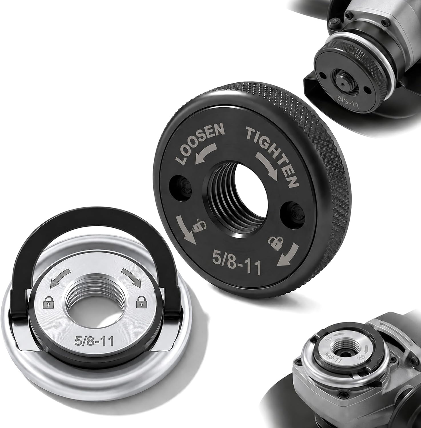 2Pcs 5/8"-11 Thread Angle Grinder Flange Nuts, Tool-Free Quick Release Locking