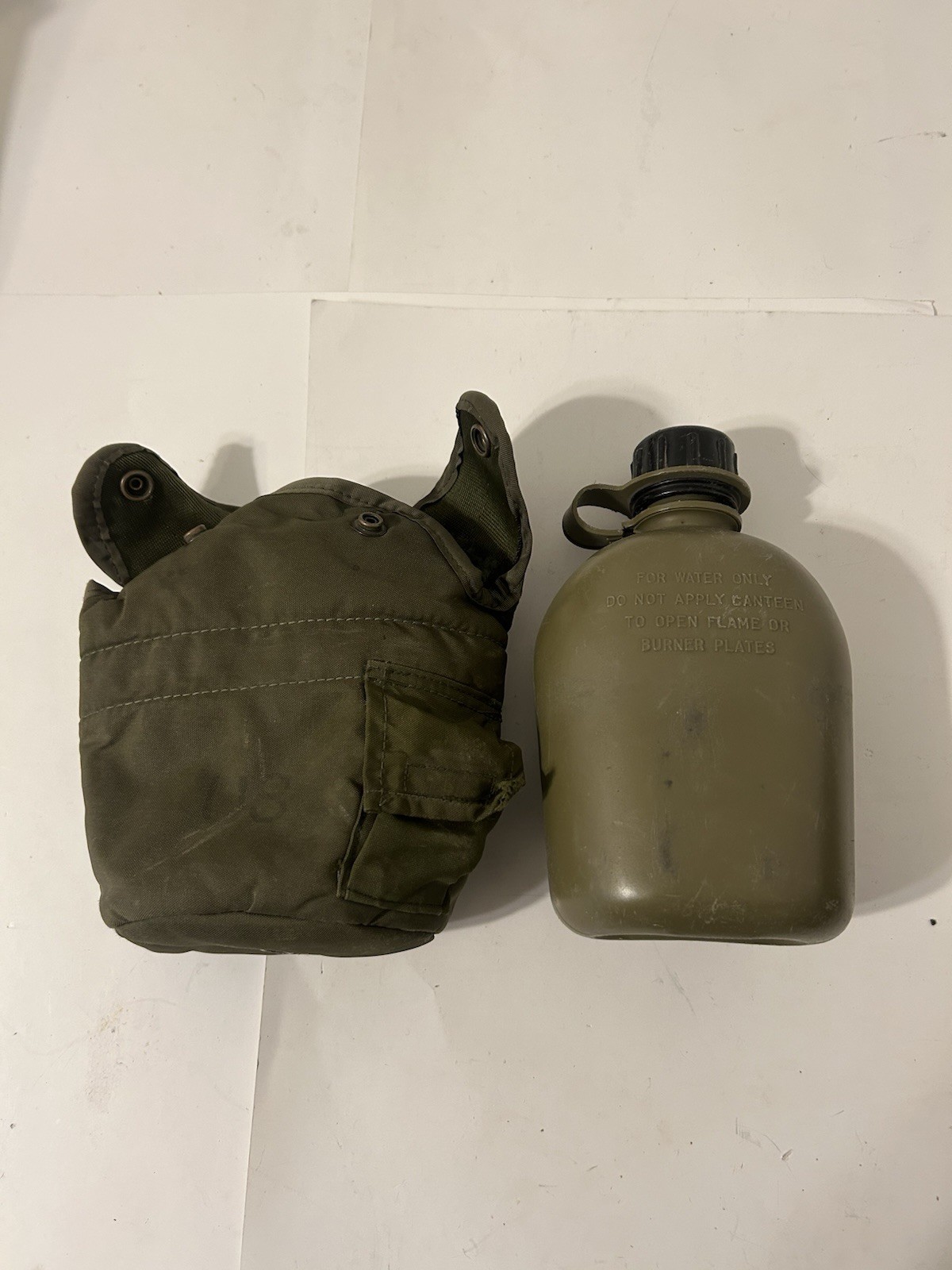 Military Issue 1Qt Canteen & 1Qt Cover Olive Drab Green With Alice Clips Vintage