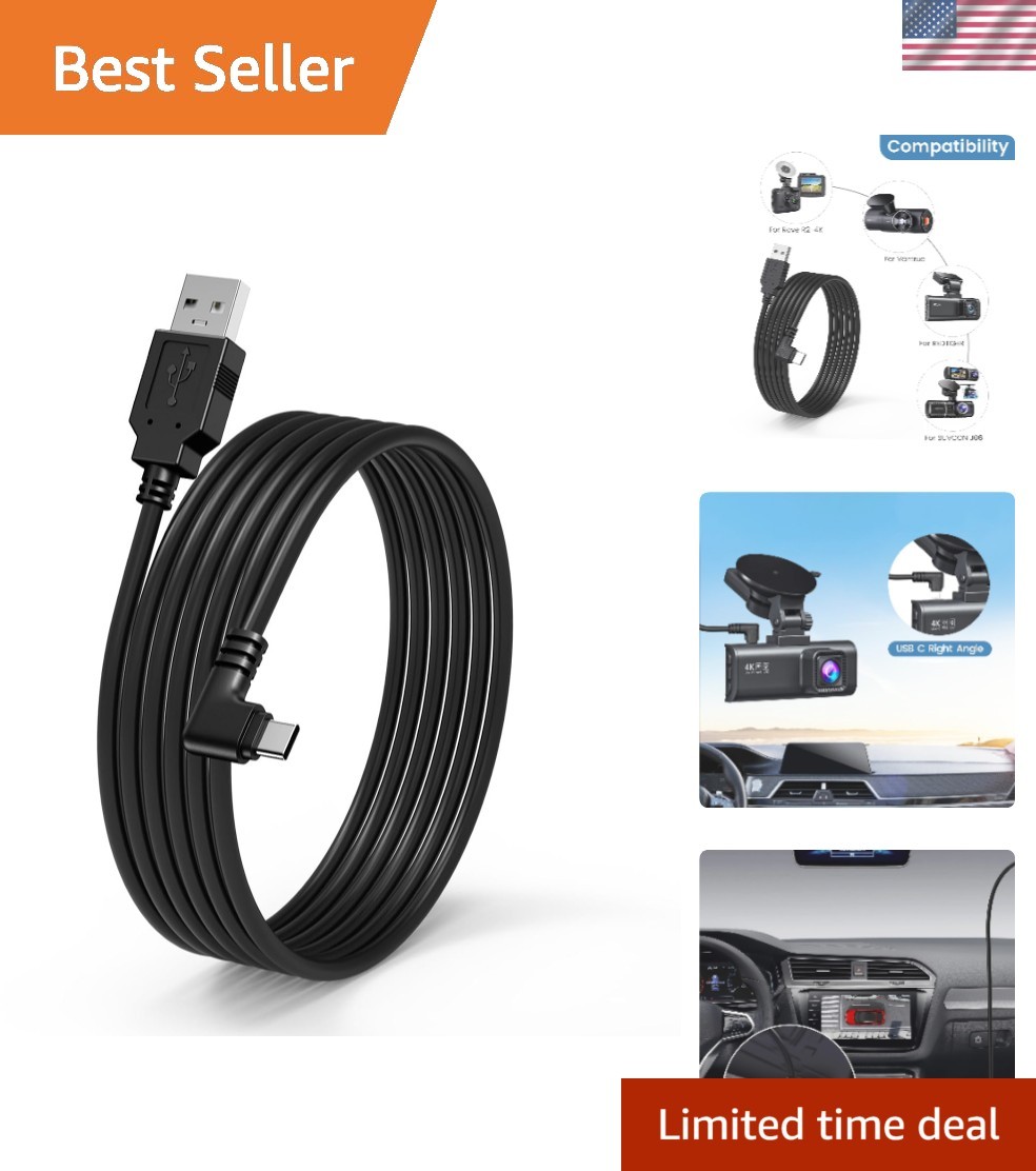 Flexible 11.5ft USB C Charging Cord for Dash Cams - Durable with Smart Chip