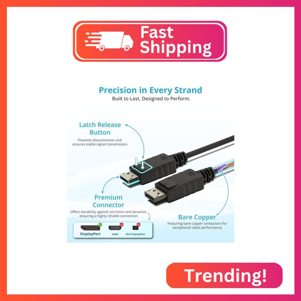 Kado DisplayPort Cable 5ft, High Speed 8K 60Hz, 4K 144Hz, 2K 240Hz 165Hz 144Hz D