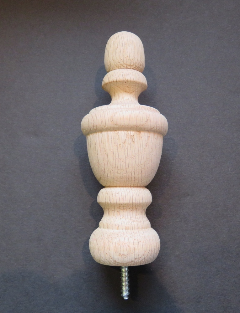 Oak Finial 5" H Wooden Wood Clock, Curtain, bedpost #10