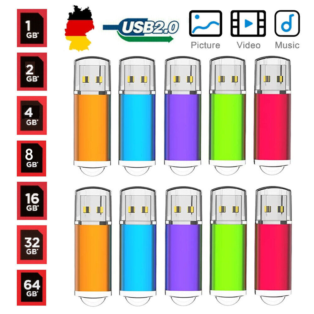 USB Flash Drive 10 Pack USB 2.0 Memory Stick 1GB 2GB 4GB 8GB 16GB 32GB 64GB Lot