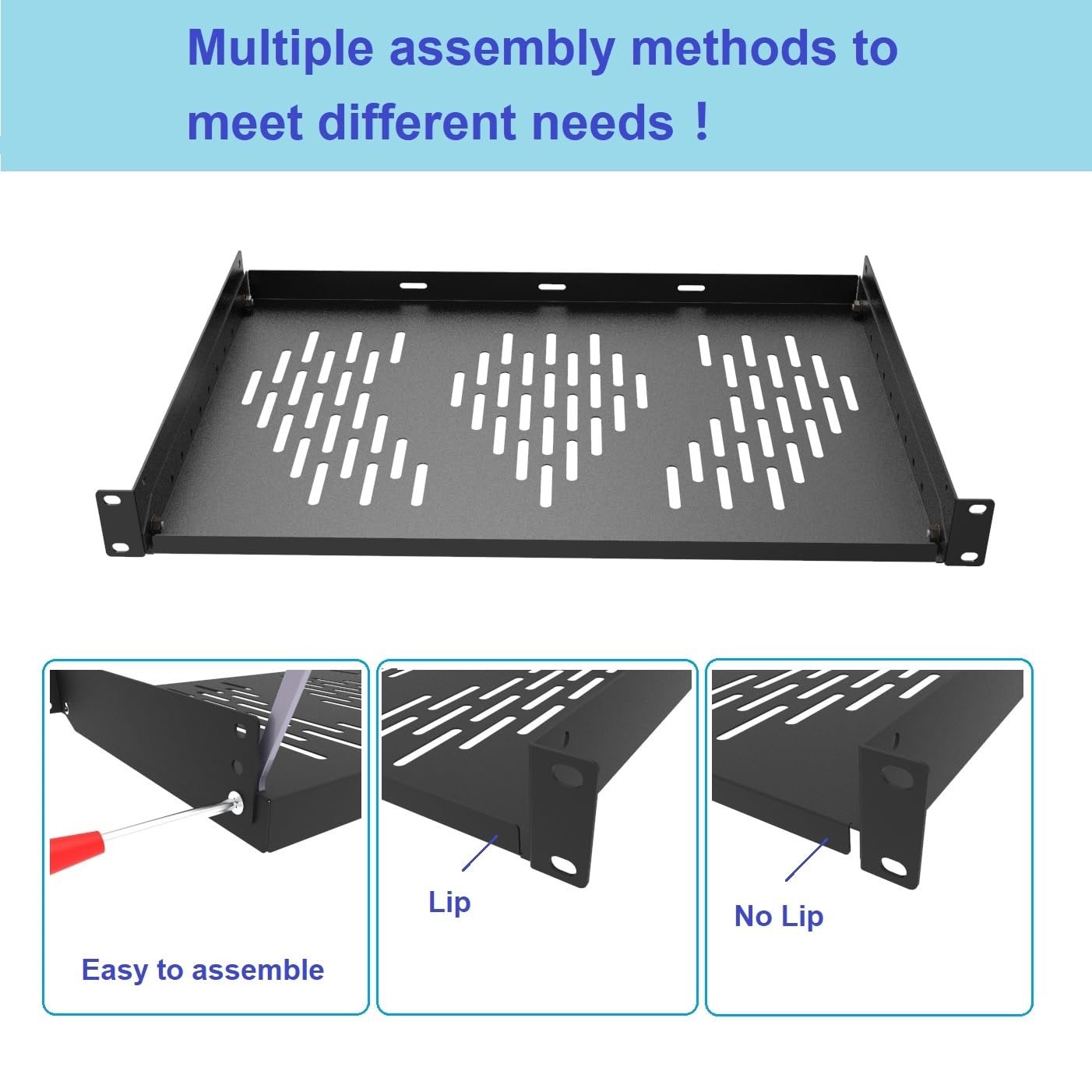 1U Server Rack Shelf, Suitable for 19" Network Equipment Racks and Cabinets, ...