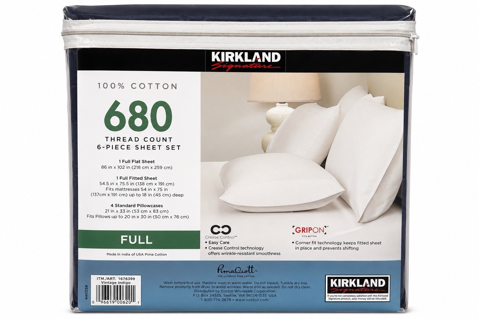 Kirkland Signature Sheet Set Full - Blue NEW 680 Thread Count Pima