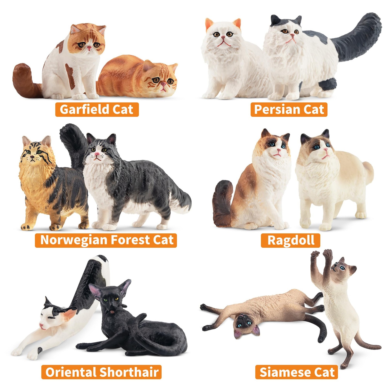 EYSCOTA 12PCS Realistic Cat Figurines, Plastic Cat Figure, Cat Cake Topper Ki...