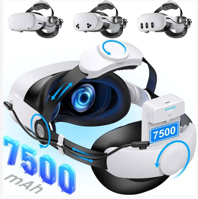 7500mAh Battery for Quest 3 Battery Strap Extended Life Gaming Accessories