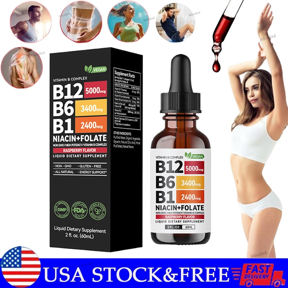 Vitamin B12 Liquid Supplement Dropswith B6, B1, Niacin & Folate -Edible Support