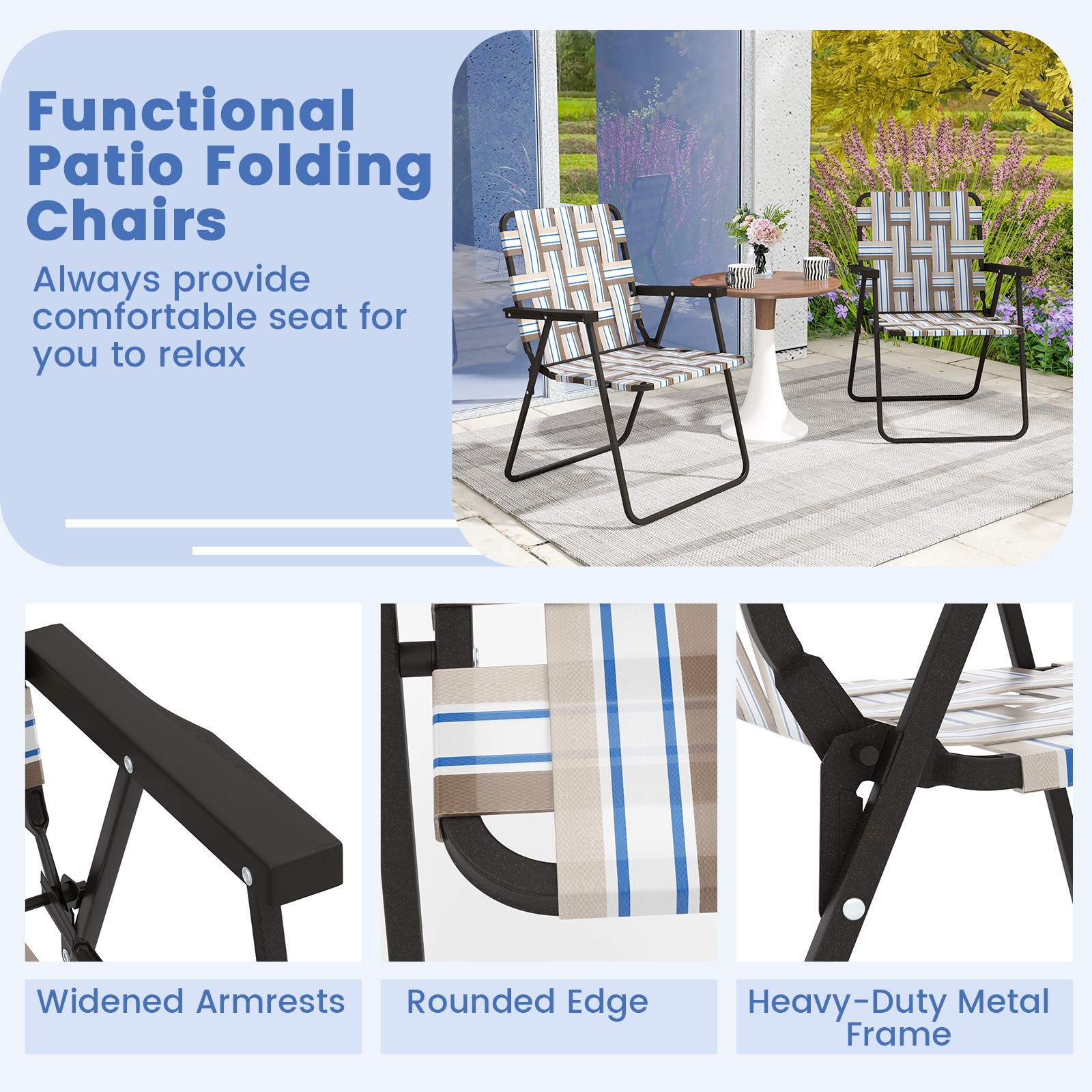 Portable Sand Chair Set of 4 w/Elegant Weaving Design U-shaped Base for Backyard