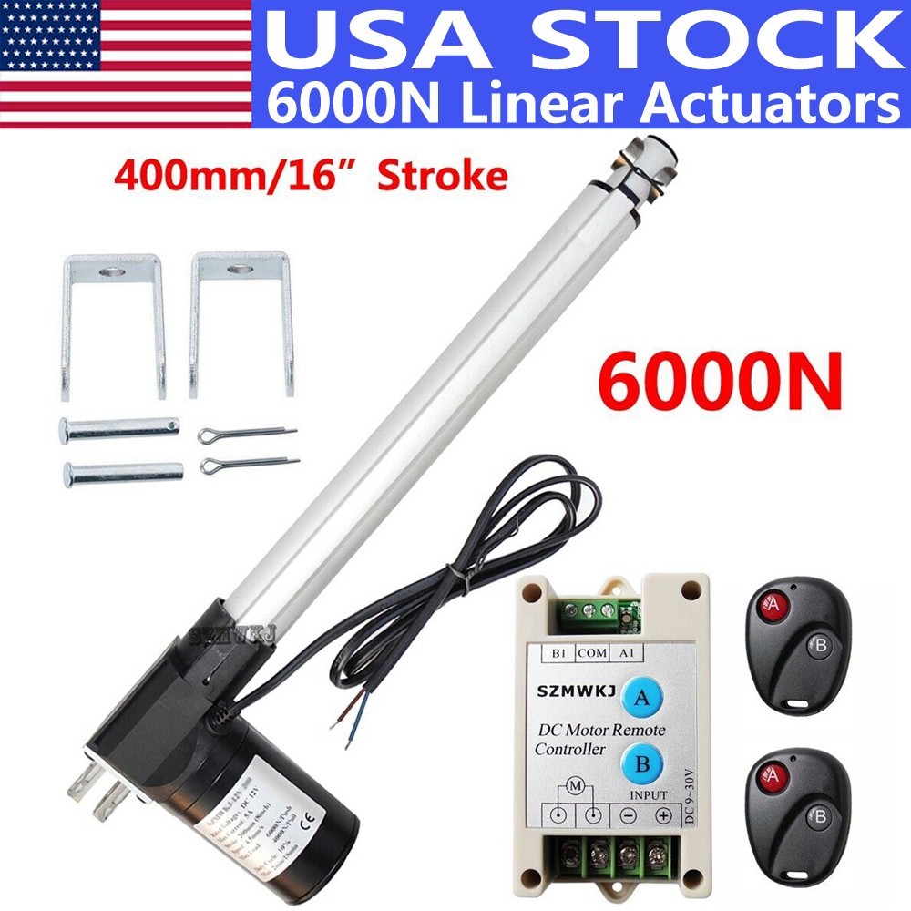 6000N 16" Linear Actuator 1320lbs DC Motor + Brackets + Controller Auto Car Lift