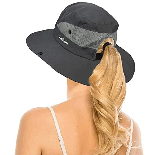 Womens Summer Quick-Dry-Sun-Hat Outdoor - Mesh Wide Brim UV One Size Dark Grey
