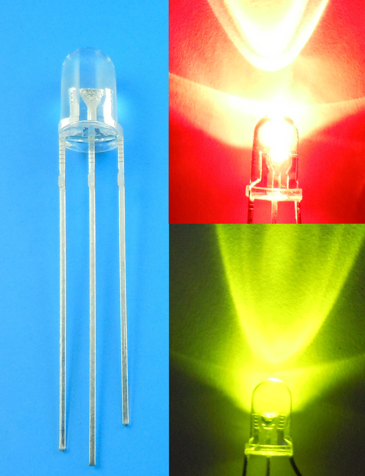20Pcs 5mm Dual Bi-Color Red/Green 3 Pin Water Clear LED Common Cathode