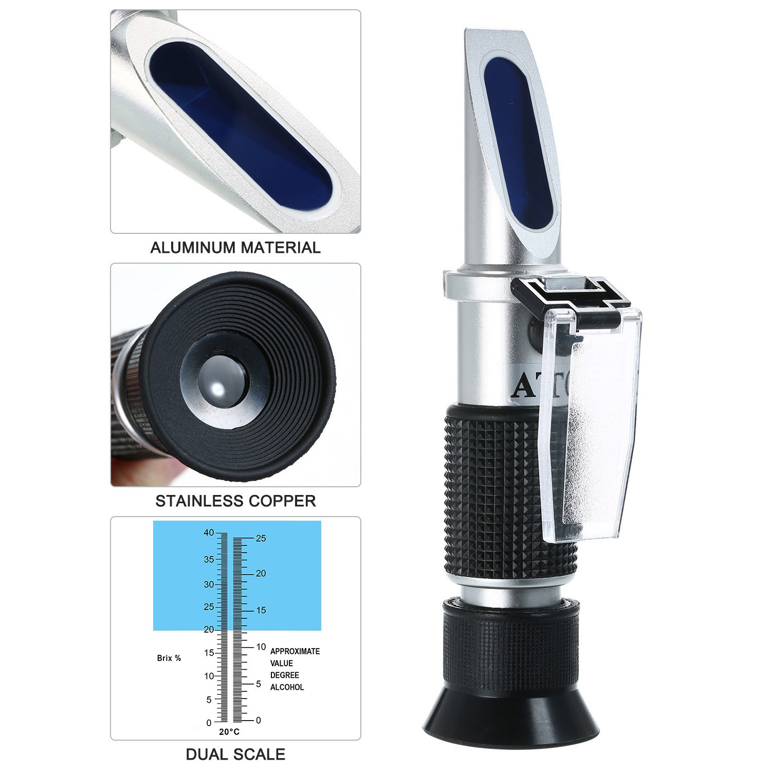 Grape Wine Refractometer ATC Handheld Sugar Alcohol Concentration Tester