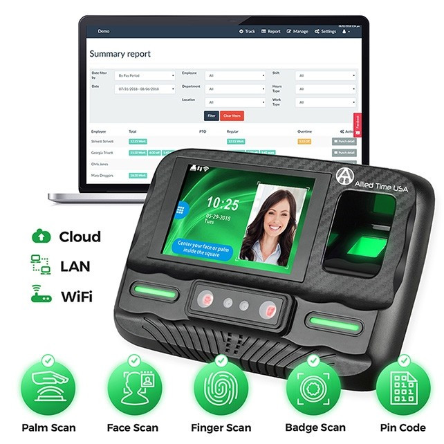 Allied Time CB4000 Multi Biometric Time Clock Recorder For Employee Attendance