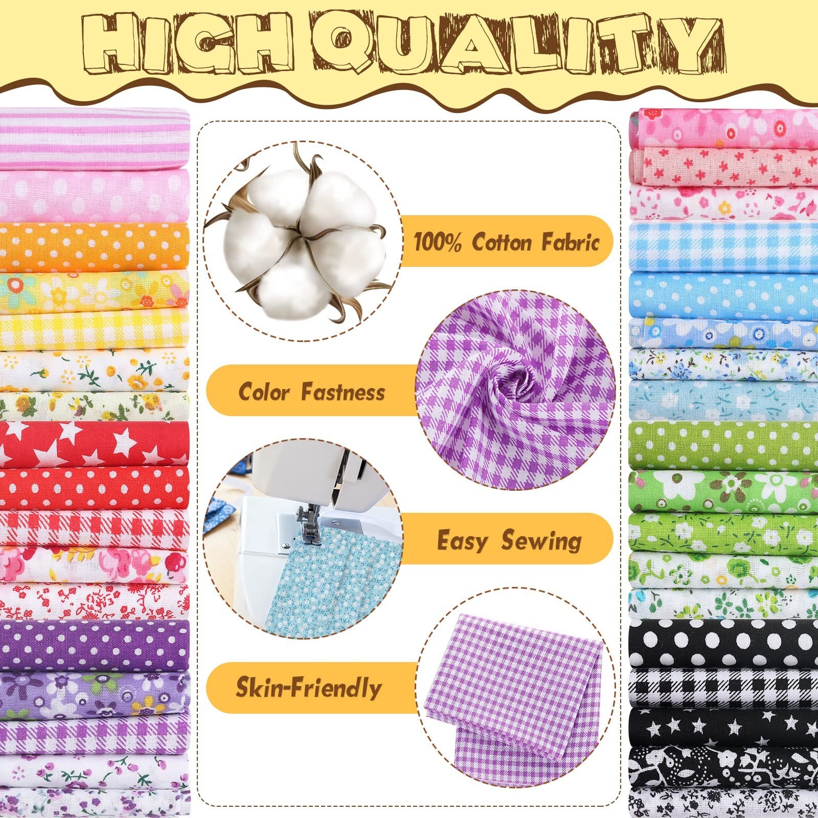 Macarrie 35 Pcs 100% Cotton Fabric Quilting Patchwork Fabric Fat Quarter for ...