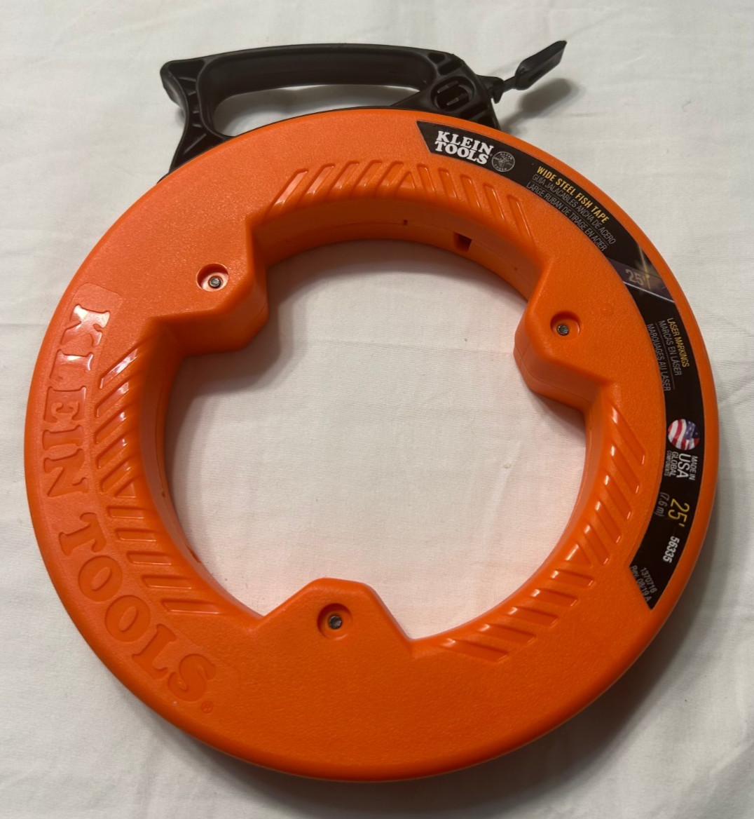 Klein Tools 56335 Wide Steel Fish Tape 25 Ft 1/4" Orange Case Electrical Wire