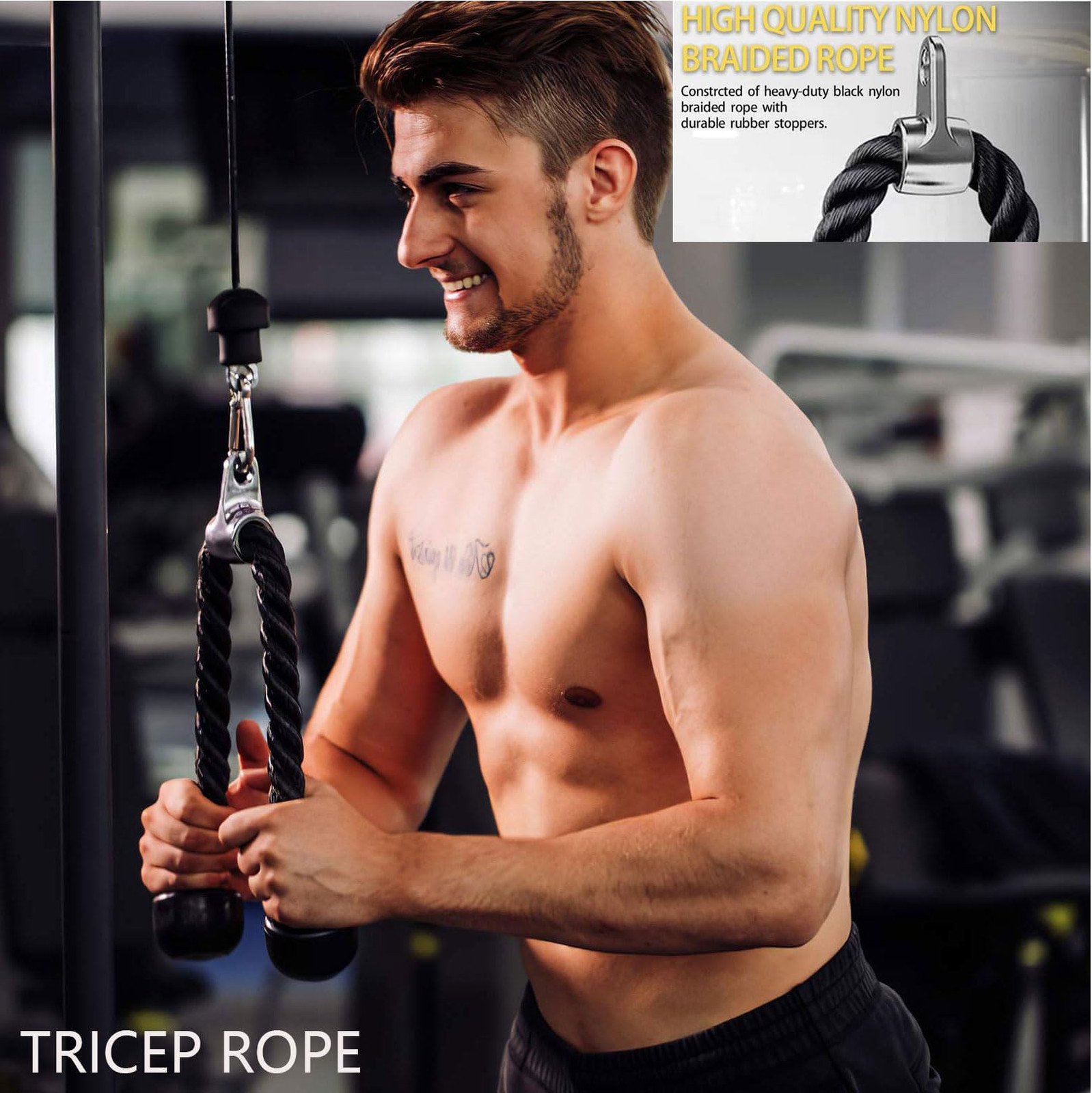Cable Machine Attachments Set with Triceps Rope and Handles, 39 Inch Pull Down