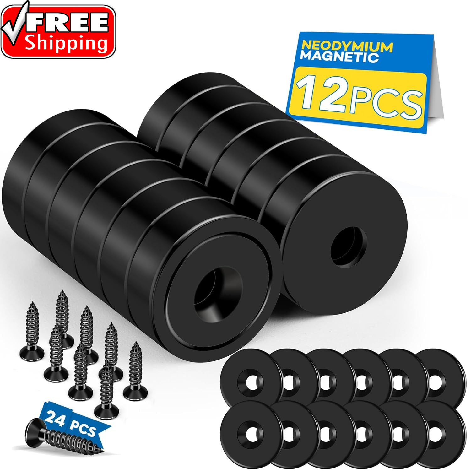 Strong Rare Earth Neodymium Magnets with Screws 20LBS+ 12 Pack | Heavy Duty Magn