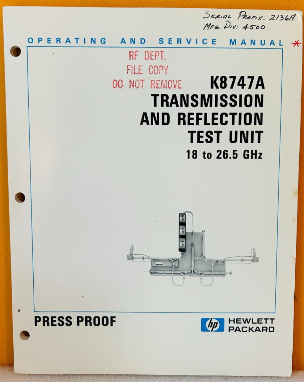HP 08747-90029 Model K8747A Transmission & Reflection Test Unit Service Manual.