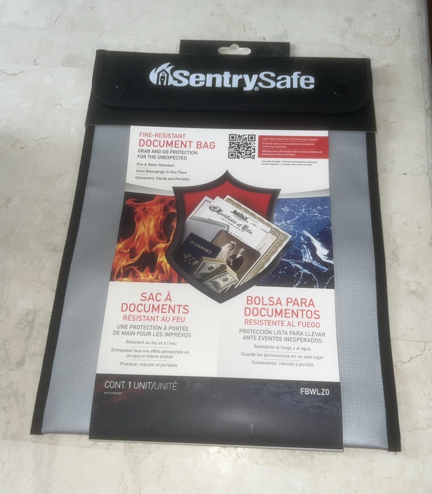 New SentrySafe Fire & Water Resistant Bag For Documents FBWLZ0NAF FREE Shipping