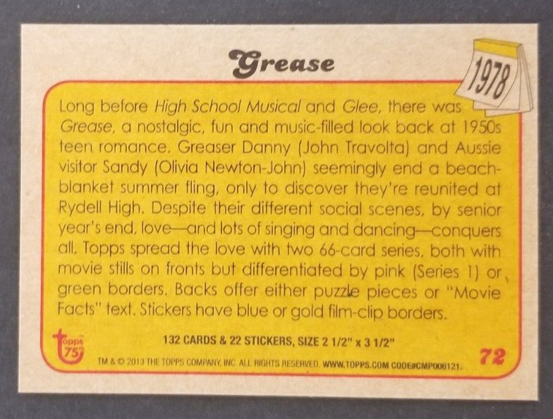 Grease 2013 Topps 75th Anniversary Card #72 (NM)